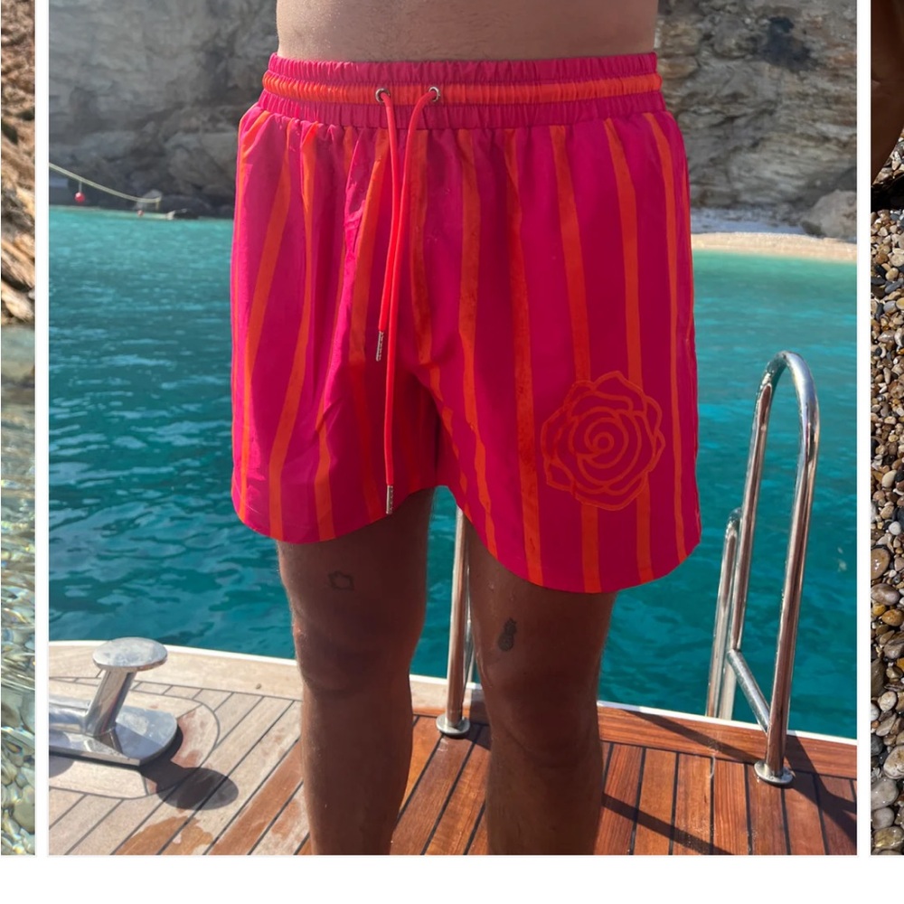 Men's Striped Swim Shorts - Strawberry Milk Mob Clair de Lune
